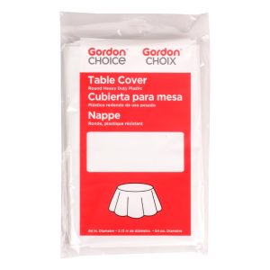 Round White Plastic Table Cover | Packaged