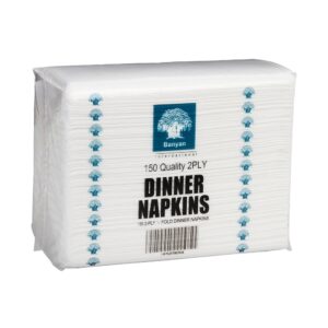 2 Ply Dinner Napkins, White, 1/8F | Packaged