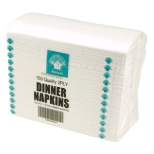 2 Ply Dinner Napkins, White, 1/8F | Packaged