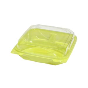 9 x 9 Inch Plastic 3-Compartment Containers, Lime, Hinged with Clear Lid | Raw Item
