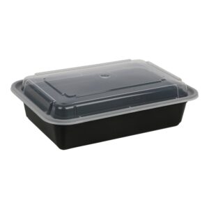 Plastic Containers, 38 oz., with Lid, Black | Raw Item
