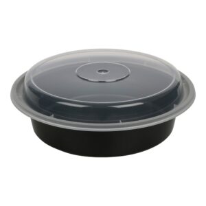 Plastic Containers, 24 oz., Black, Round, with Lids | Raw Item