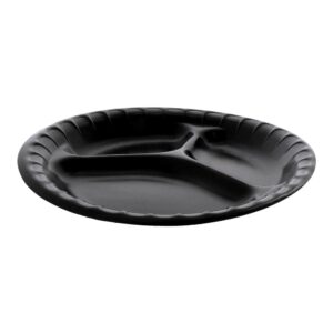 3 Compartment Foam Plates, Laminated, Black, 9″ | Raw Item