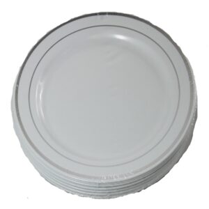 PLATE PLAS 6″ WHITE W/SILVER RIM | Packaged