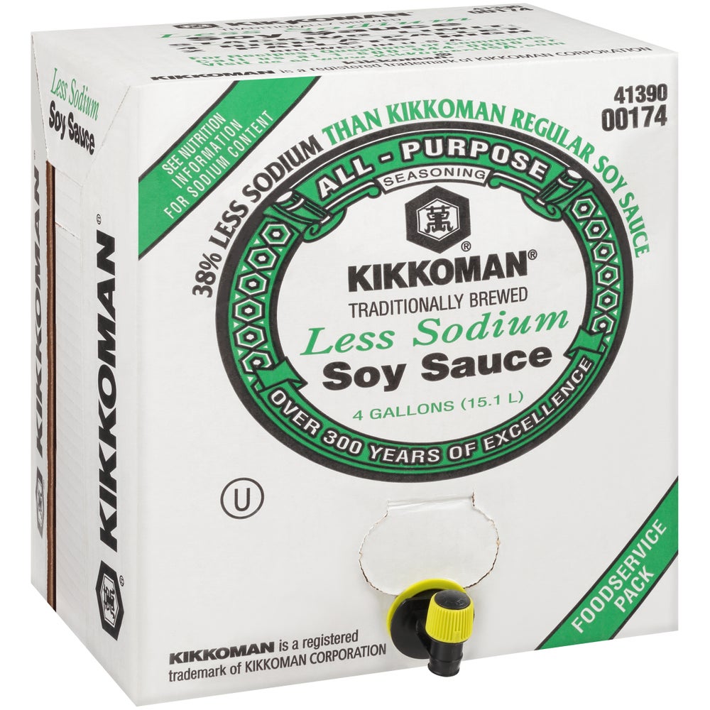 SAUCE SOY LESS SOD 1-4GAL KIKK - Gordon Restaurant Market