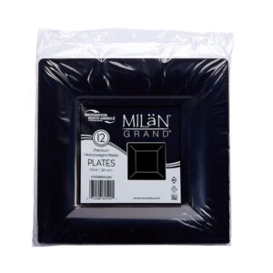 10″ Square Black Plastic Plates | Packaged