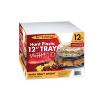 Party Essentials 12″ Hard Plastic Black Trays With Clear Dome Lids 12ct | COR